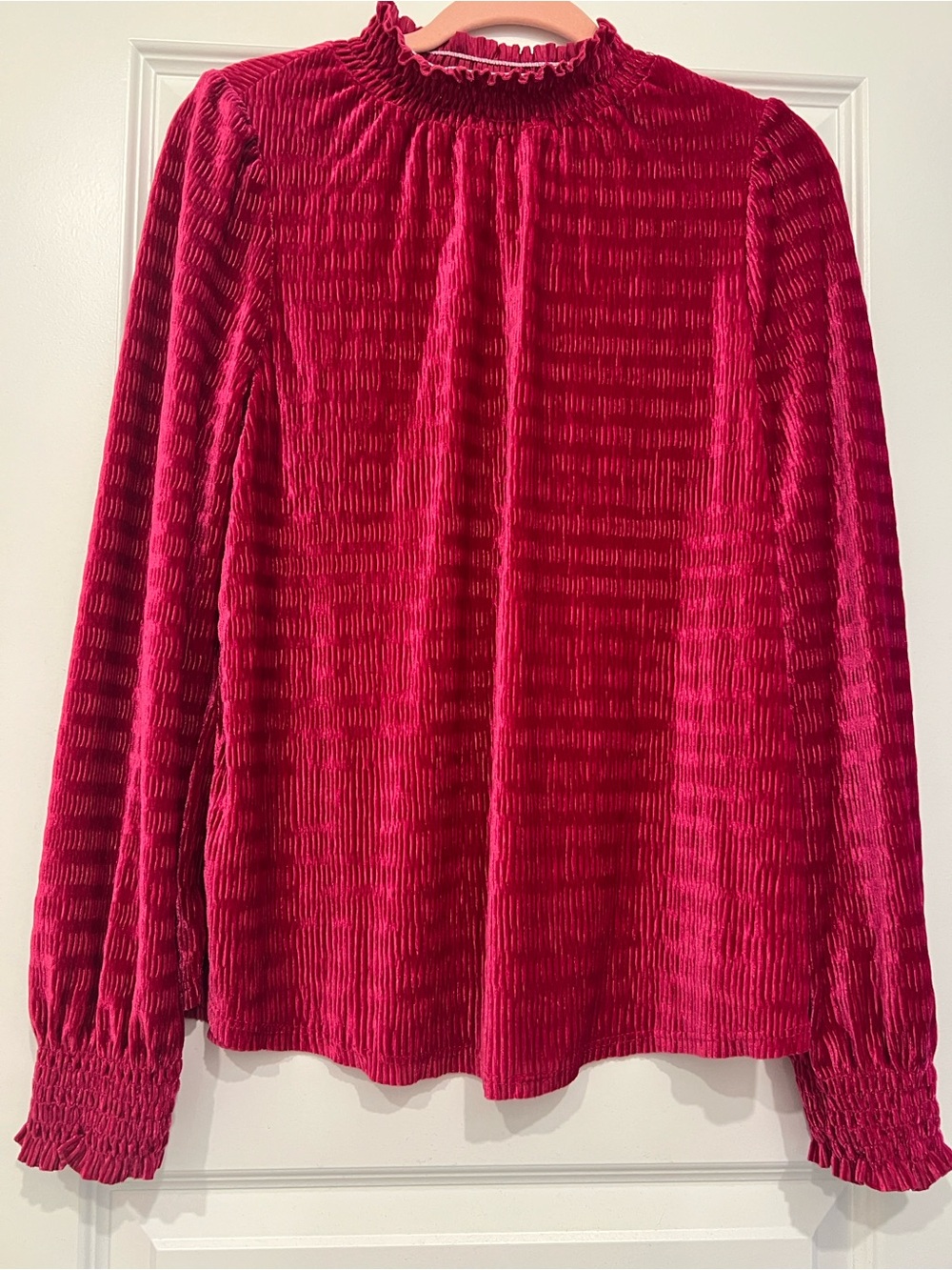 Ces Femme Deep Berry Velvet Ruffle-Neck Blouse
